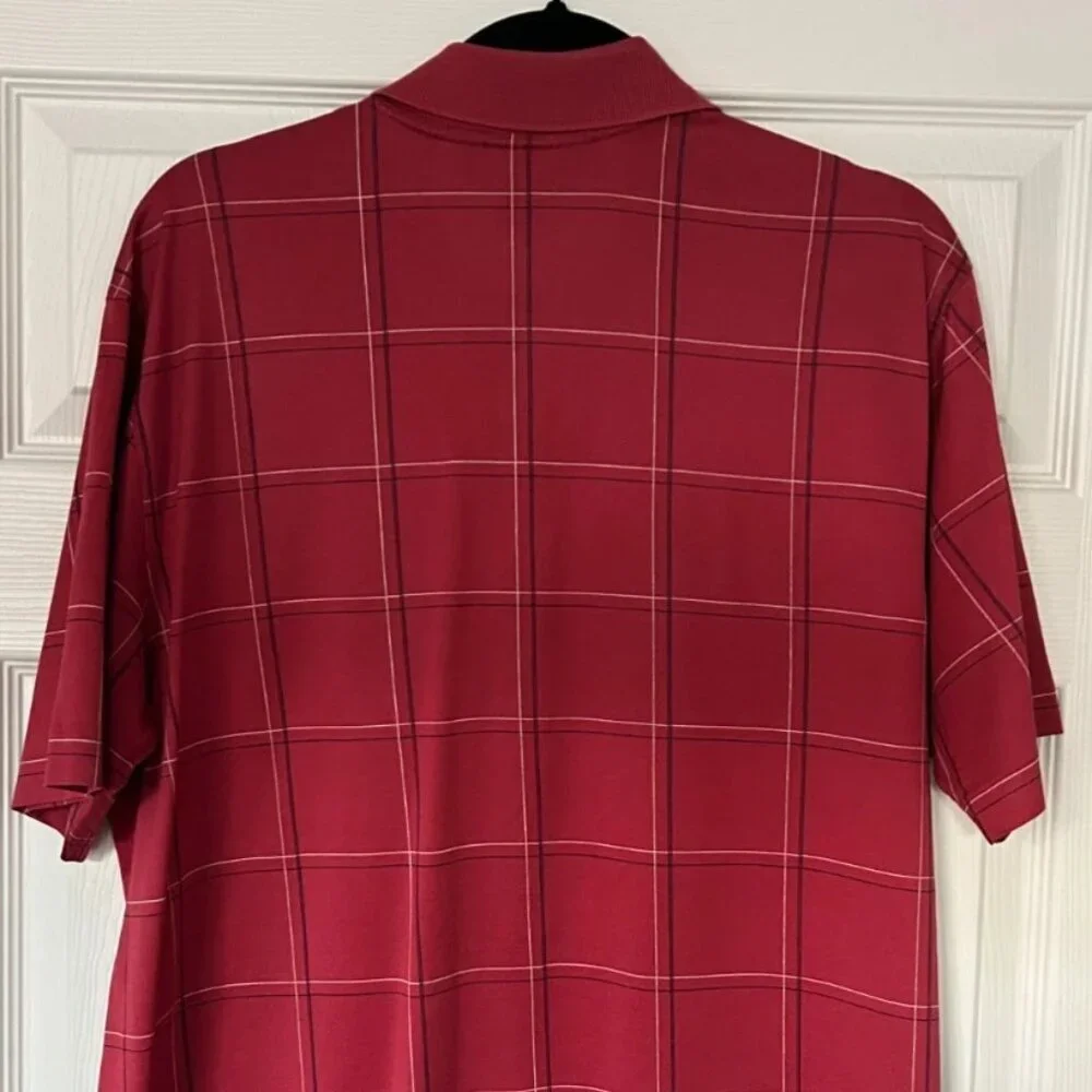 Brooks Brothers Mens Short Sleeve Golf Performance Knit Polo Red Check Size Med